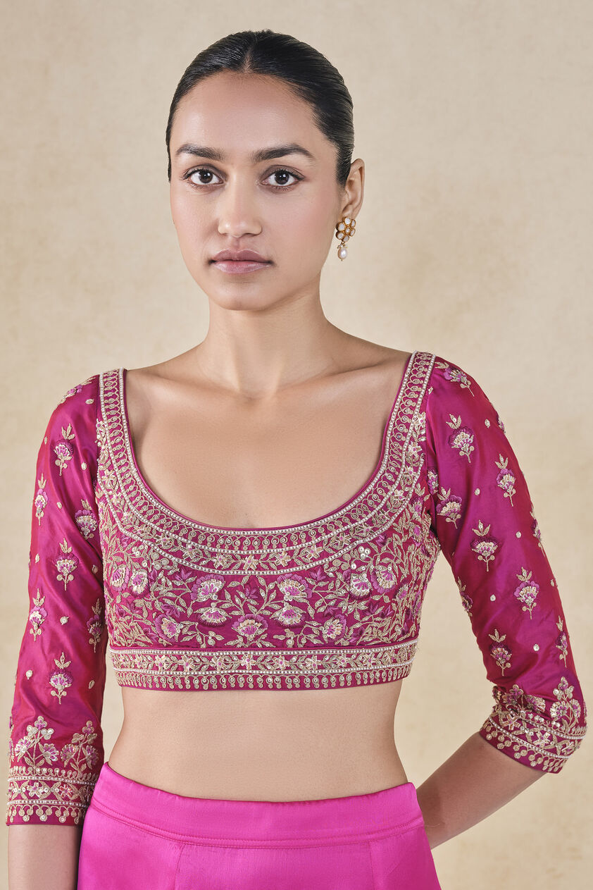 Debasmita Embroidered Silk Choli - Pink, Purple, image 1